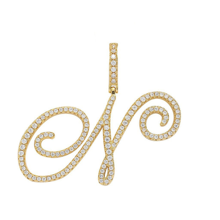 Floral Letter Full-Diamond Pendant Necklace (Gold/Silver Version)