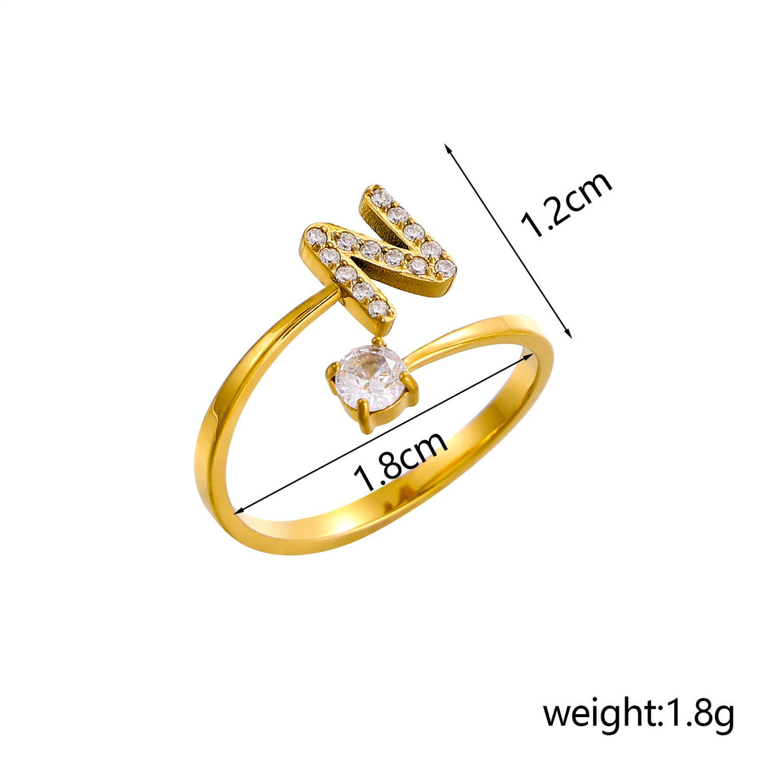 26-Letter Diamond-Inlaid Ring (Gold/Silver Version)