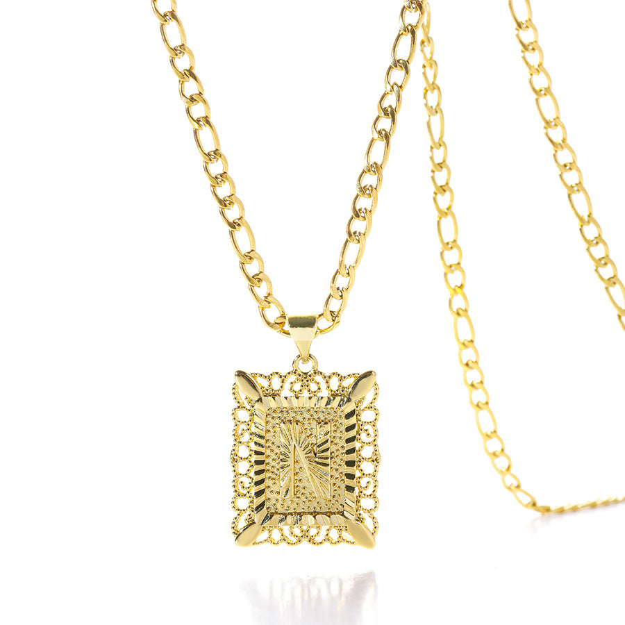 Vintage Square Letter Pendant Necklace