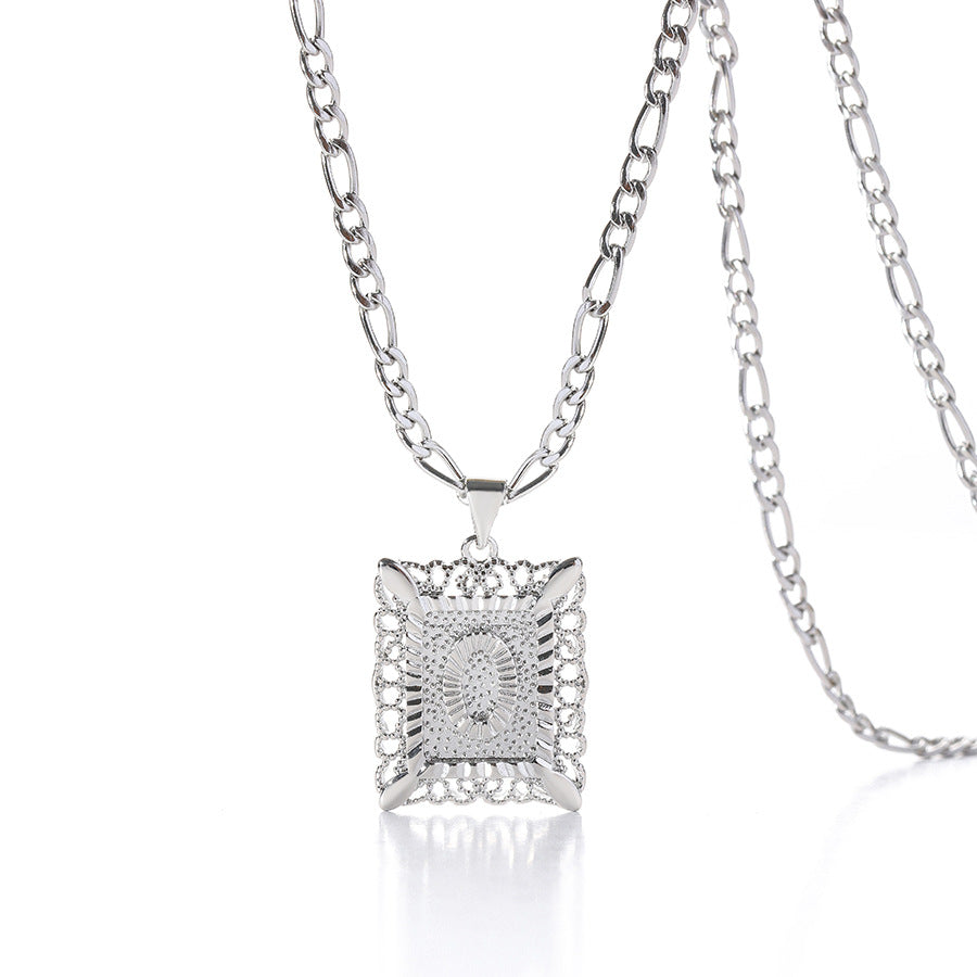 Vintage Square Letter Pendant Necklace