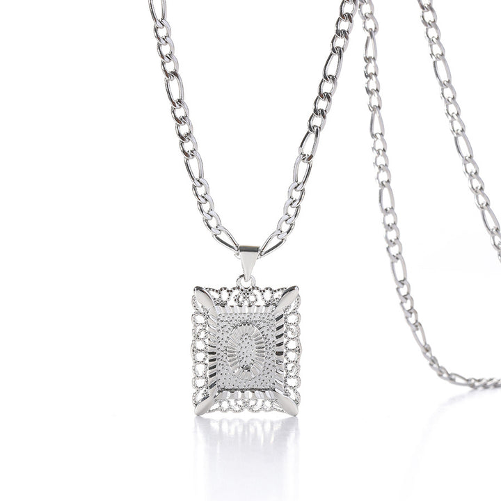 Vintage Square Letter Pendant Necklace