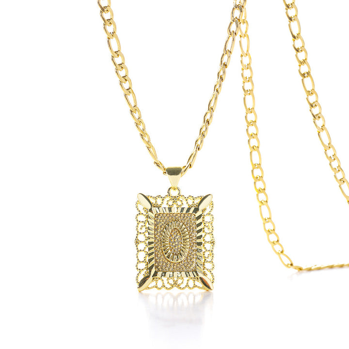 Vintage Square Letter Pendant Necklace
