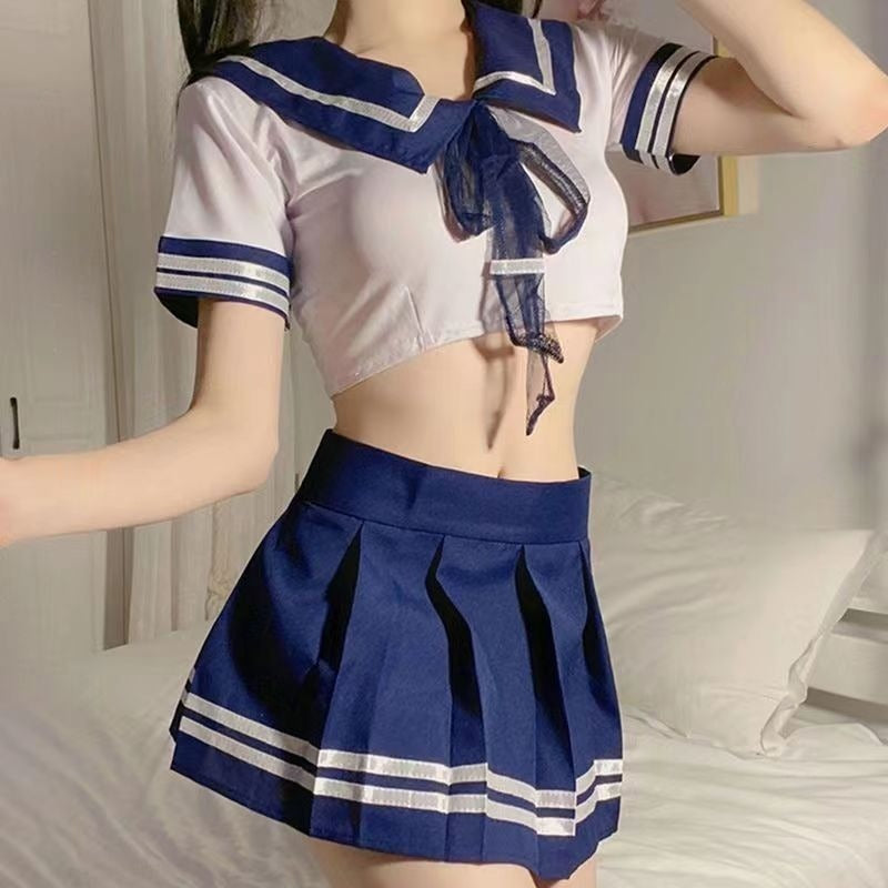 Sexy Sailor Girl Crop Top & Pleated Skirt Set