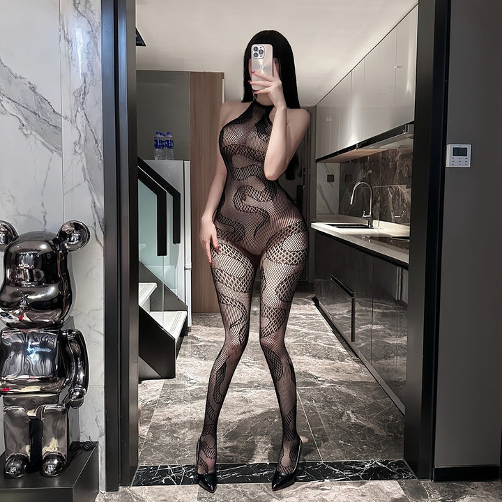 Sexy Snake Print Fishnet Bodystocking