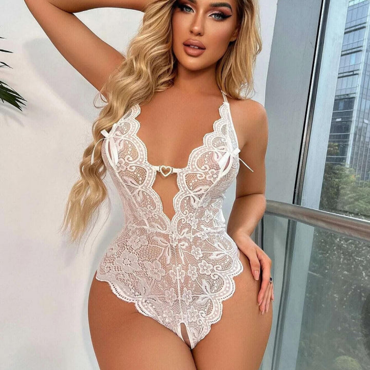 Alluring Deep V Floral Lace Teddy Bodysuit