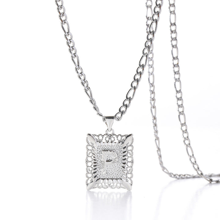 Vintage Square Letter Pendant Necklace
