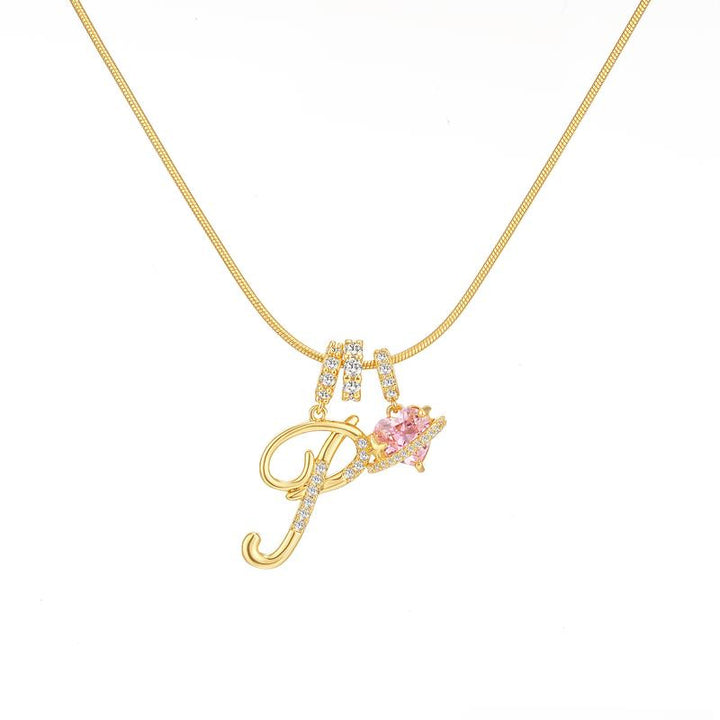Letter Heart Diamond - Inlaid Combination Necklace (26 - Letter Version)