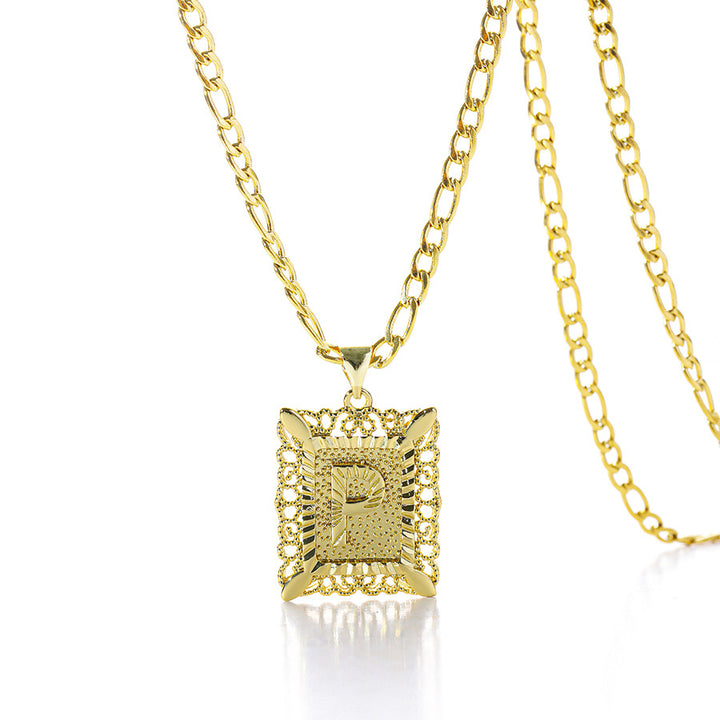 Vintage Square Letter Pendant Necklace