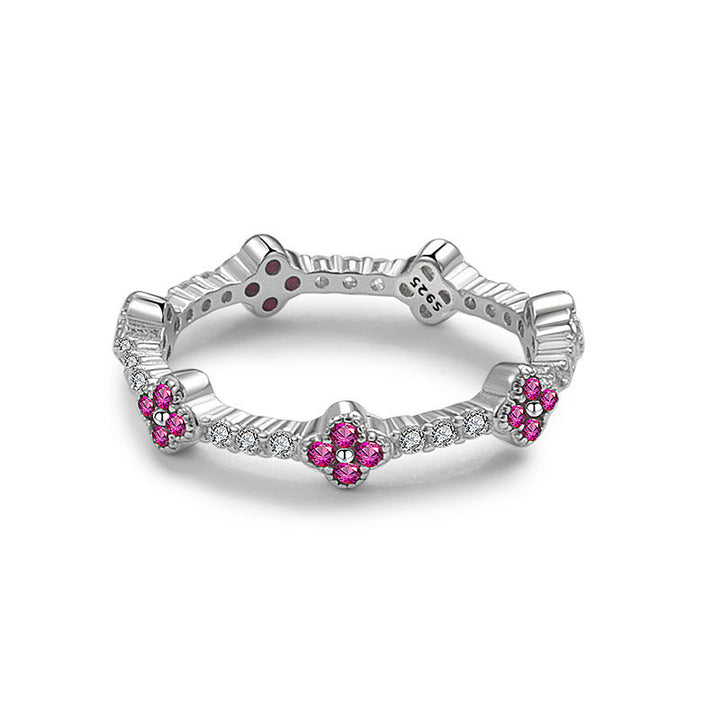 Four-Leaf Clover Colored Diamond Ring (White/Blue/Pink Purple/Green Version)