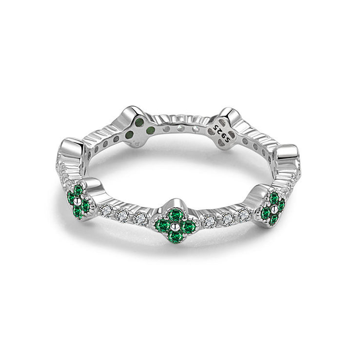 Four-Leaf Clover Colored Diamond Ring (White/Blue/Pink Purple/Green Version)