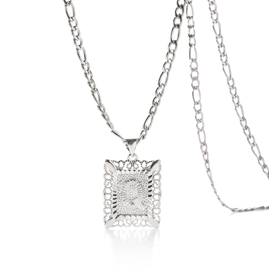 Vintage Square Letter Pendant Necklace