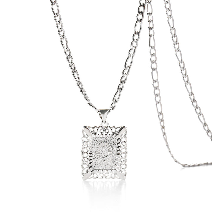 Vintage Square Letter Pendant Necklace
