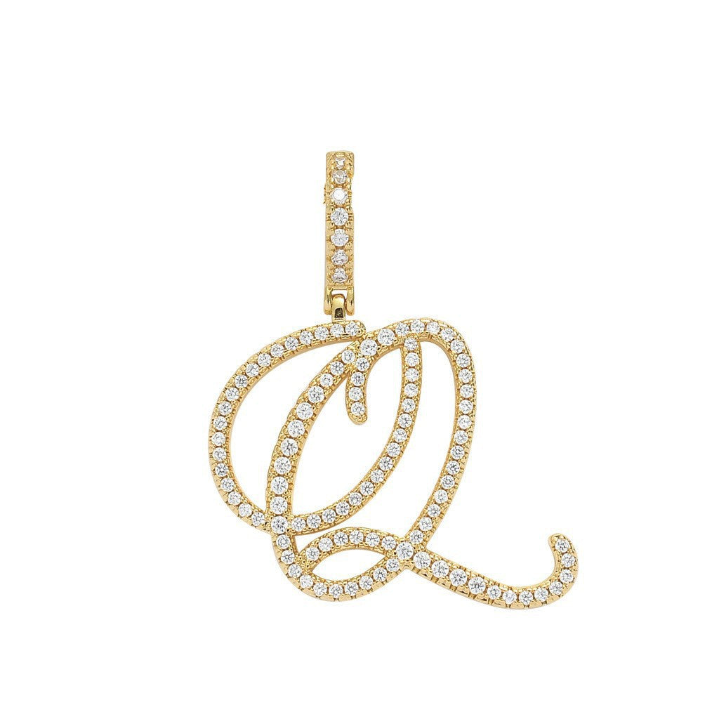 Floral Letter Full-Diamond Pendant Necklace (Gold/Silver Version)
