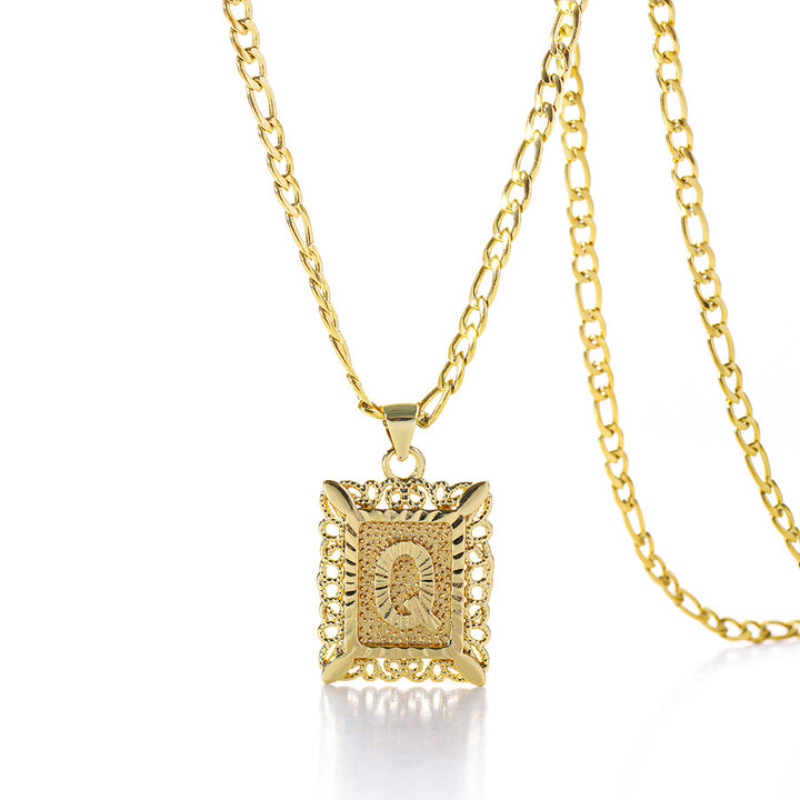 Vintage Square Letter Pendant Necklace