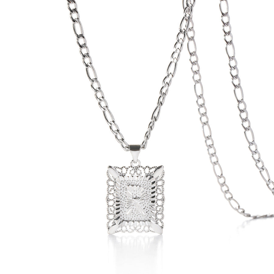 Vintage Square Letter Pendant Necklace