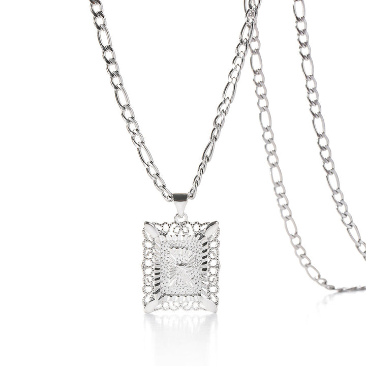Vintage Square Letter Pendant Necklace