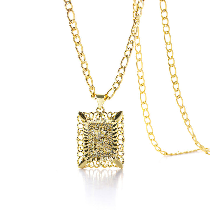 Vintage Square Letter Pendant Necklace
