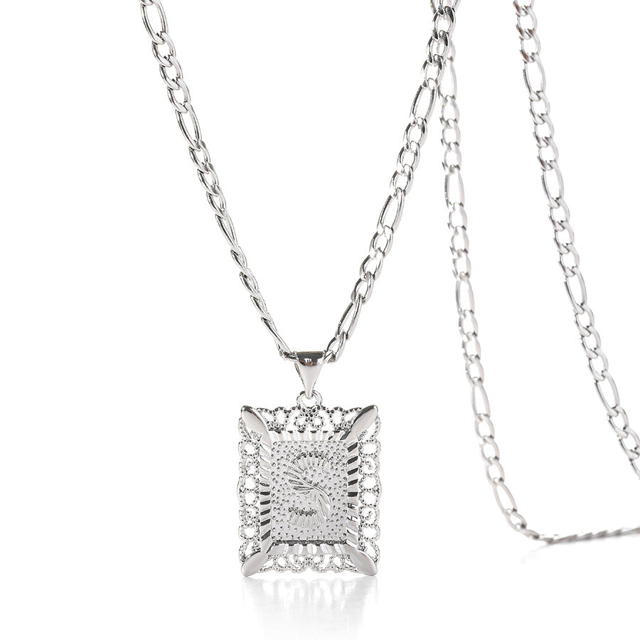 Vintage Square Letter Pendant Necklace