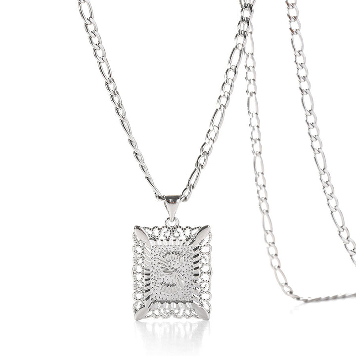 Vintage Square Letter Pendant Necklace