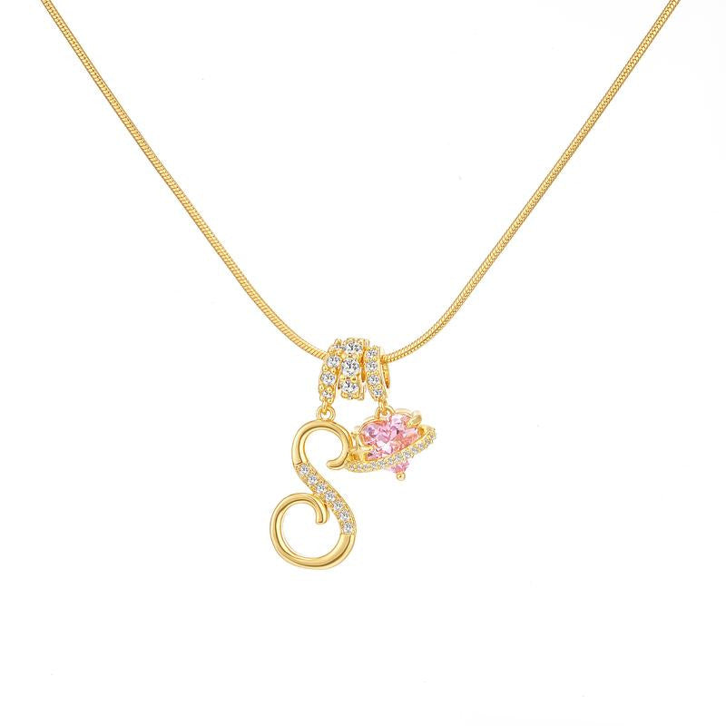 Letter Heart Diamond - Inlaid Combination Necklace (26 - Letter Version)