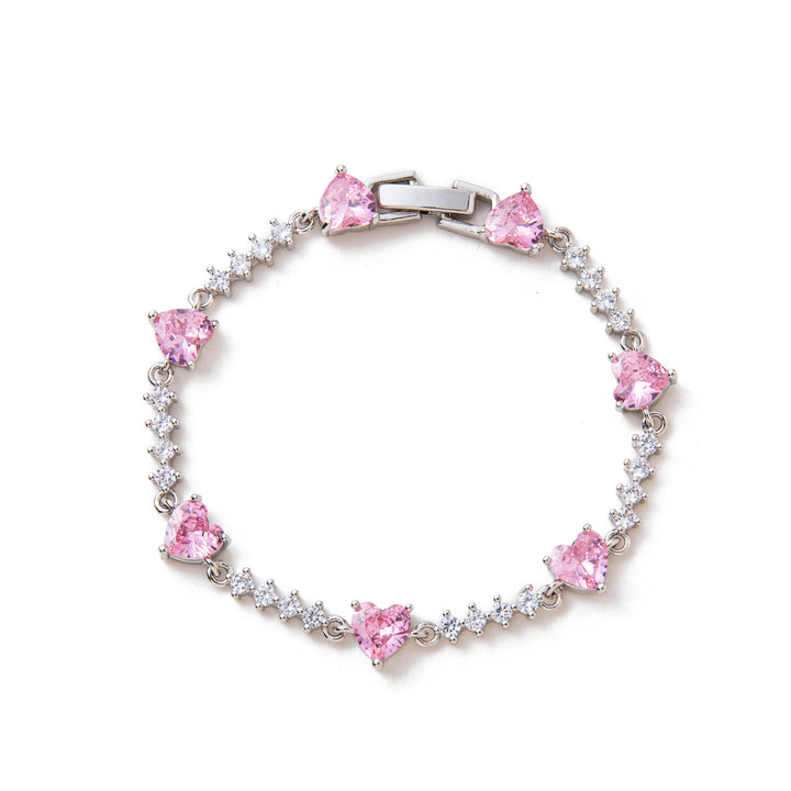 Girlish Heart Light Luxury Pink Heart Diamond-Inlaid Bracelet