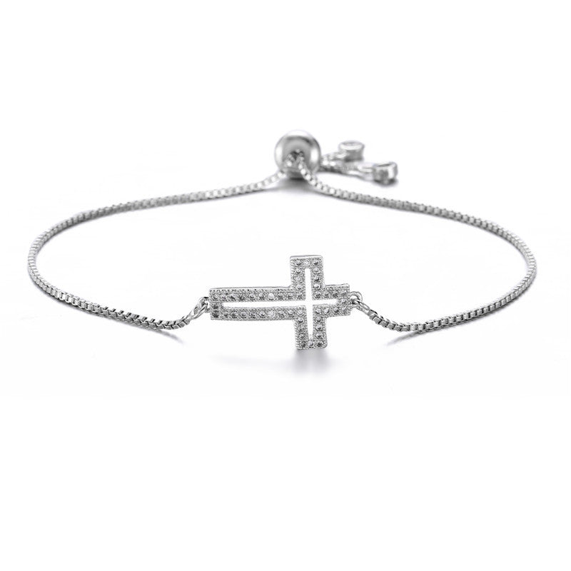 Diamond-Inlaid Cross Adjustable Bracelet