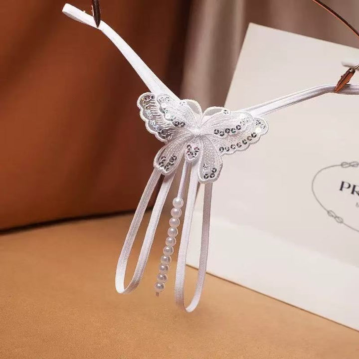 Butterfly Rhinestone Pearl Thong