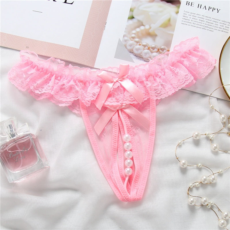 Sexy Pearl Lace Ruffle Thong