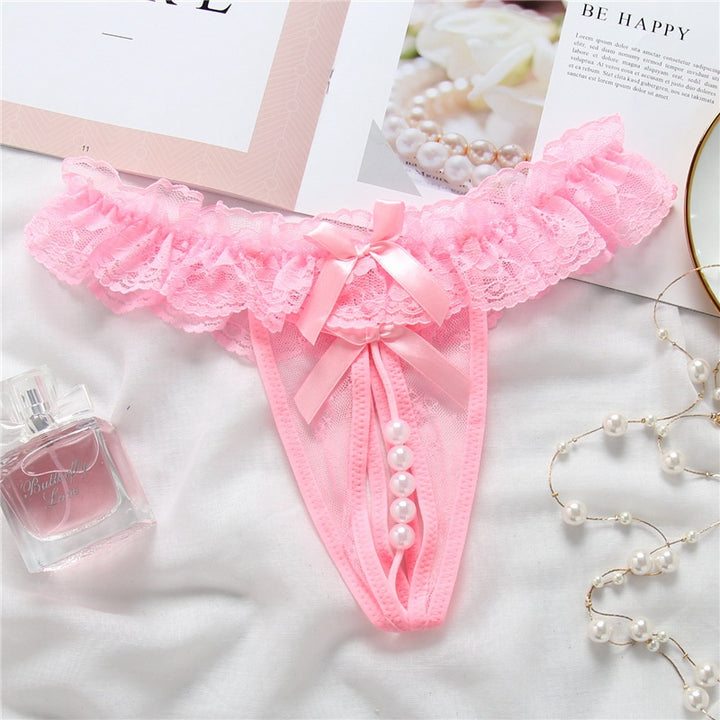 Sexy Pearl Lace Ruffle Thong