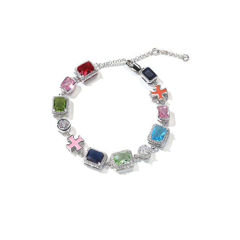 Colorful Gemstone Cross Bracelet (Gold/Silver Version)