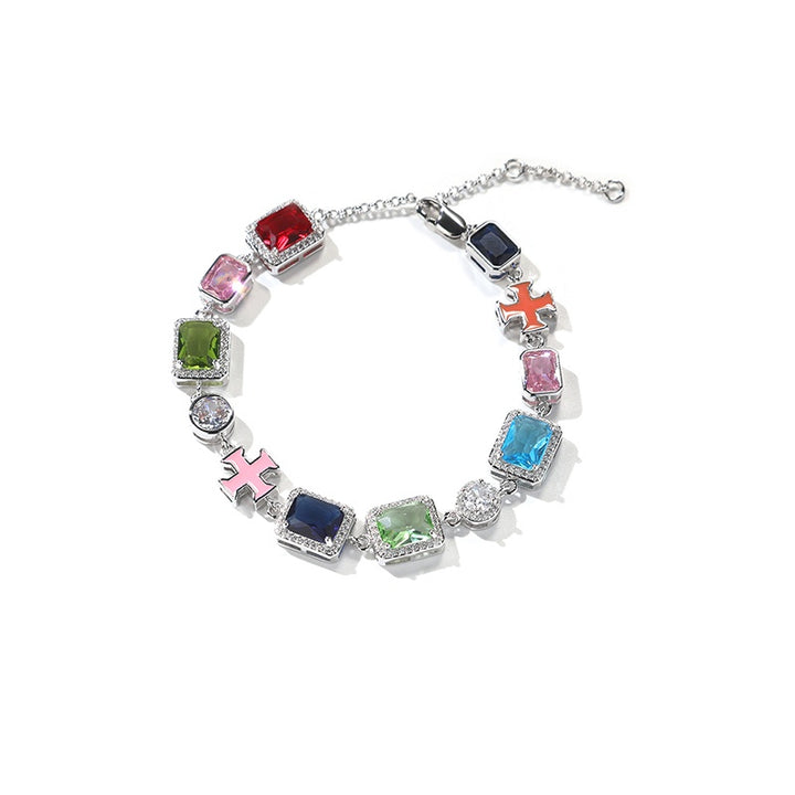 Colorful Gemstone Cross Bracelet (Gold/Silver Version)