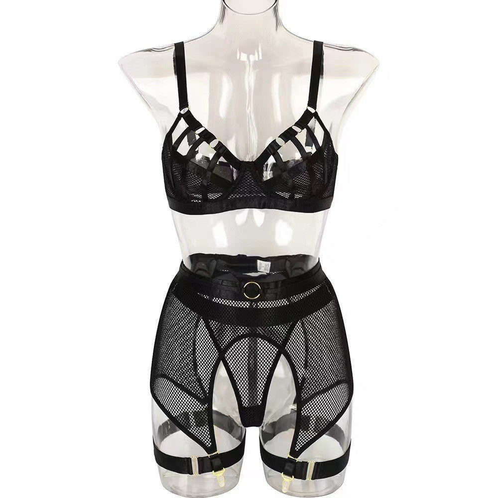 Sexy Strappy Mesh Garter Lingerie Set