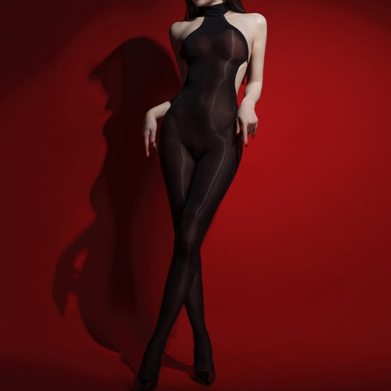 Glossy Halter Neck Sheer Bodysuit