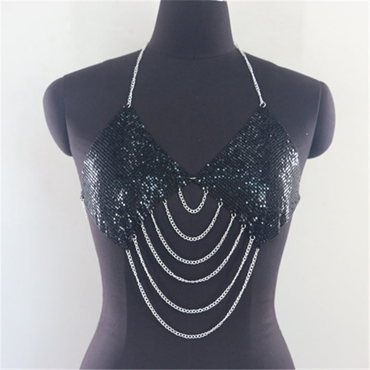 Gold Sequin Chain Halter Top