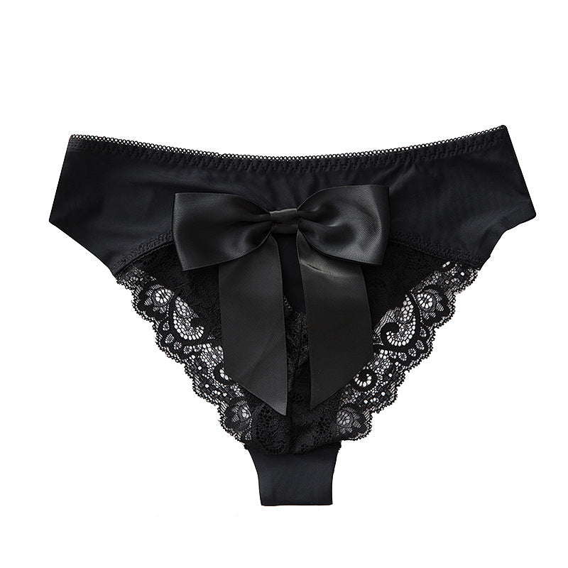 Satin Bow Lace Trim Cheeky Panties