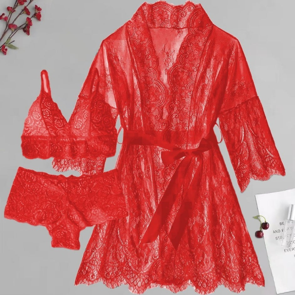 Sexy Floral Lace Robe Set
