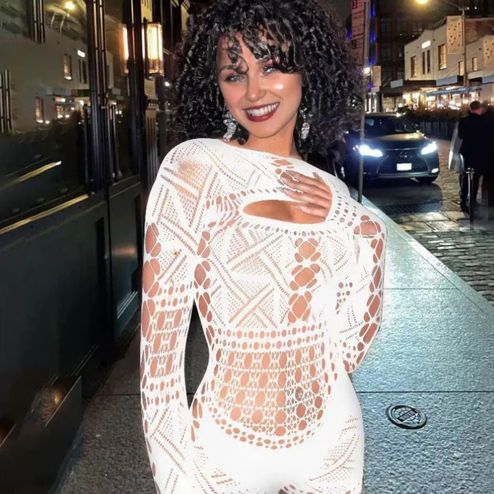 Cutout Long Sleeve Mesh Bodysuit