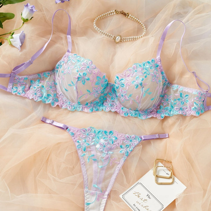 Floral Lace Satin Babydoll Lingerie Set