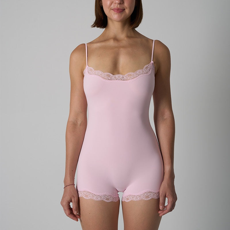 Lace Trim Spaghetti Strap Shapewear Romper