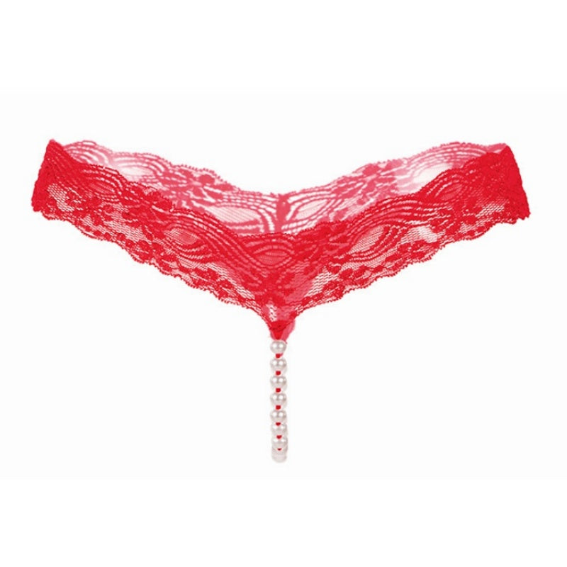 Pearl Tassel Floral Lace Thong