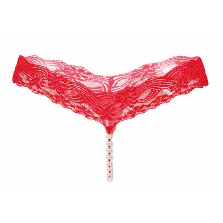 Pearl Tassel Floral Lace Thong