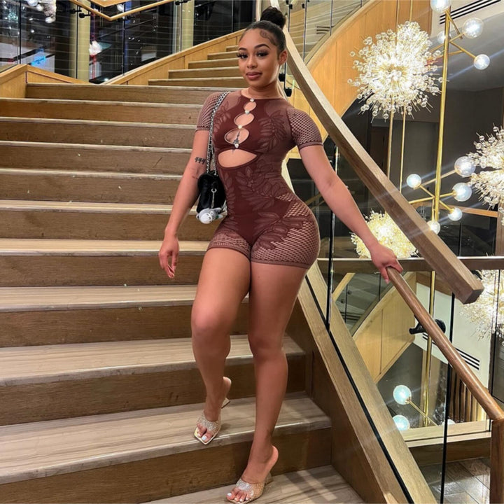 Long-Sleeve Mesh & Lace Patchwork Bodysuit