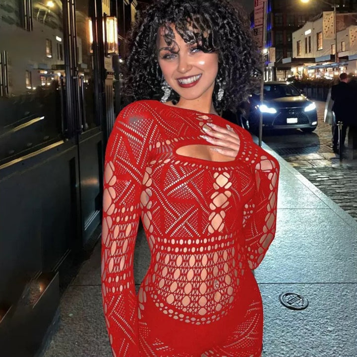 Cutout Long Sleeve Mesh Bodysuit