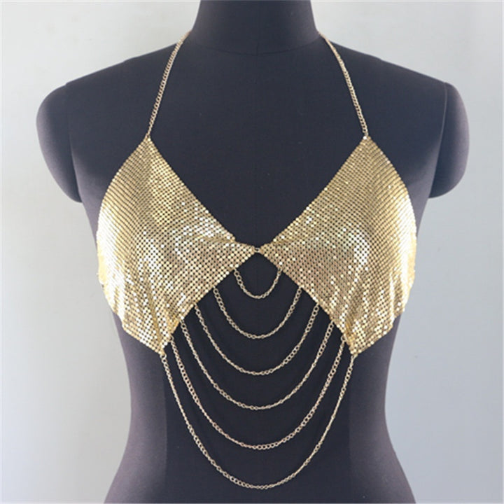 Gold Sequin Chain Halter Top
