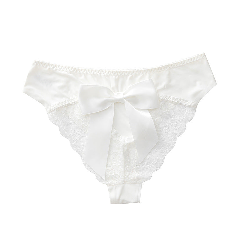 Satin Bow Lace Trim Cheeky Panties