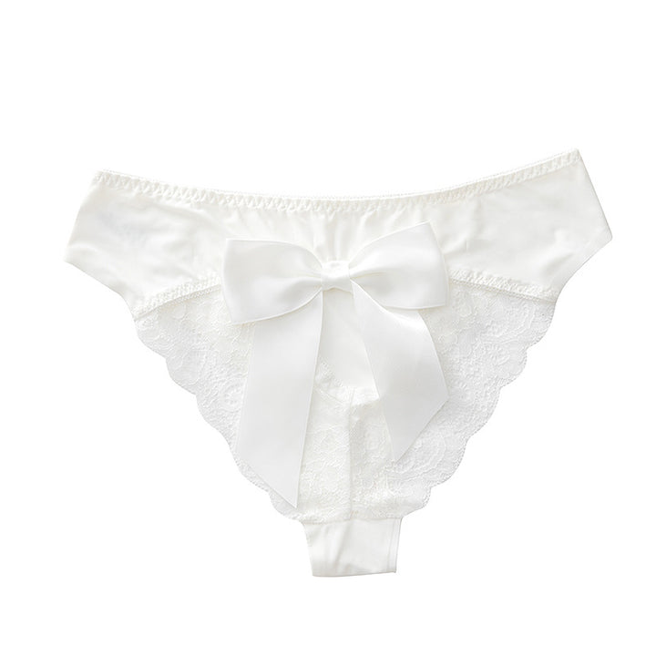 Satin Bow Lace Trim Cheeky Panties