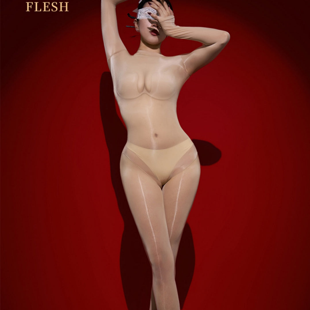 Glossy Sheer Long-Sleeve Bodystocking