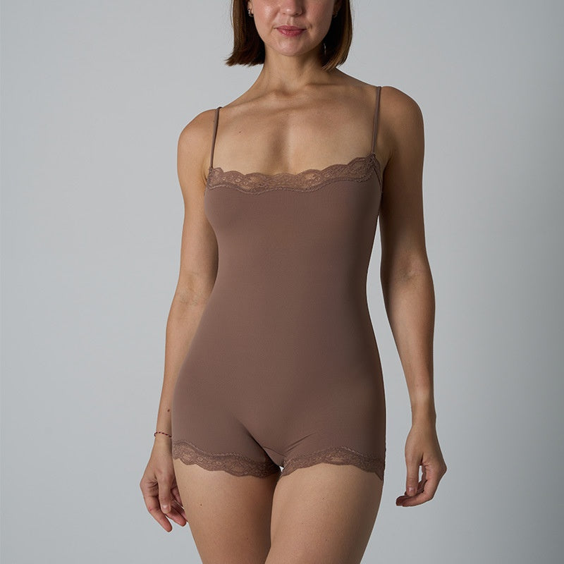 Lace Trim Spaghetti Strap Shapewear Romper