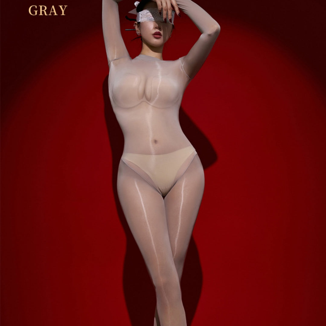 Glossy Sheer Long-Sleeve Bodystocking