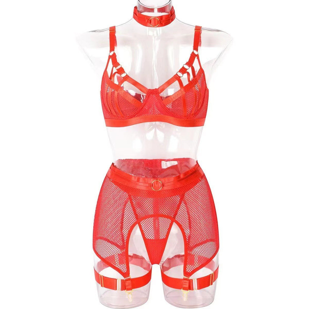 Sexy Strappy Mesh Garter Lingerie Set